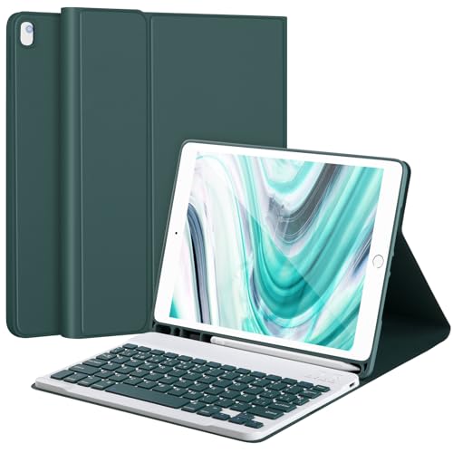 AHYWTAN Keyboard Case for iPad 9/8/7th Gen 10.2’’,Case with Keyboard ipad 10.2 inch,Detachable Bluetooth Keyboard with Pencil Holder, Green-B - color: Green-B