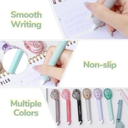 Temiary 4 Pcs White Correction Tape Pens, 6M/256" x 0.2" Smooth Pull Out Tape Pen, Easy to Use Applicator for Instant Corrections Back to School Office Supplies (Morandi)