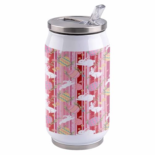 Spring Easter 10oz Stainless Steel Tumbler with Lid & Straw-Double Wall Vacuum Insulated Travel Mug Rabbits Easter Egg Flowers Pink Water Bottle Coffee Beverage Drinks Cup - size: 10 Ounces