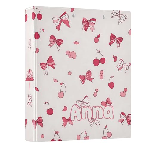 Custom 3 Ring Binder Bows and Cherries 1.5" Round Ring Binders Personalized Name View Binder with 200 Sheet for School Supplies Women Men Office, 1 Pack - color: Custom Bows and Cherries
