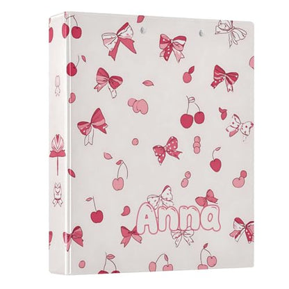 Custom 3 Ring Binder Bows and Cherries 1.5" Round Ring Binders Personalized Name View Binder with 200 Sheet for School Supplies Women Men Office, 1 Pack - color: Custom Bows and Cherries