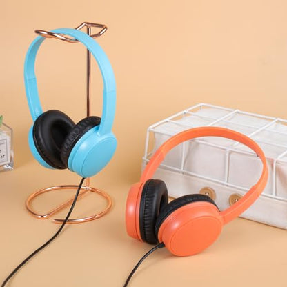 Wired Headphones Bulk 2 Pack for Classroom School, 3.5mm Pulg, Lightweight, Sturdy Headsets for Kids Students and Adults (Orange & Light Blue) - size: 2 Pack