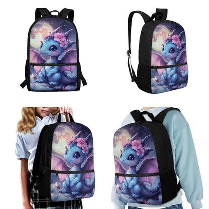 CLOHOMIN Dragon Kids Bookbag Set of 3 with Lunch Box for Girls 8-10/10-12 Middle School Backpacks for Kids Lunch Bag + Water Bottle Bag Student School Book Bags Set 4th/5th Grade Lunch Tote Bag - color: Dragon