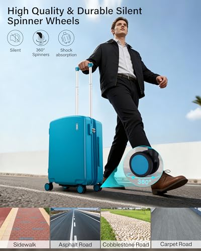 Hanke 20 Inch Expandable Carry On Luggage, 22x14x9 Airline Approved, TSA Lock Hard Shell Lightweight Suitcase for Men Women (Caribbean Blue) - color: Caribbean Blue, size: 20 Inch EXT