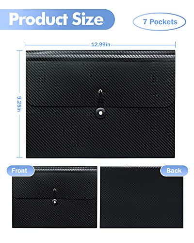Cesil Black 7-Pocket Expanding File Folder, 33x24x3.5cm, A4, Letter, Polypropylene, Paper, 1x - color: Black