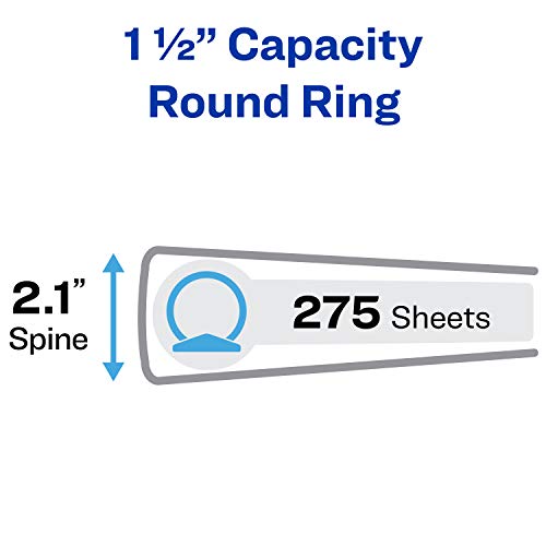 Avery Standard View 3 Ring Binders, 1.5" Round Rings, 275-Sheet Capacity, 2.1 Inch Wide Spine, White Binders, Ideal for Lightweight Organization and Occasional Referencing (4-Pack of 19201) - size: 1.5"