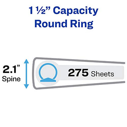 Avery Standard View 3 Ring Binders, 1.5" Round Rings, 275-Sheet Capacity, 2.1 Inch Wide Spine, White Binders, Ideal for Lightweight Organization and Occasional Referencing (4-Pack of 19201) - size: 1.5"