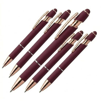 Ultima Rose Gold Accent Stylus Pen (5 Pack) – Soft‑Touch Metal Pen with Rose‑Gold Trim, Gel‑Glide™ Ink & Touchscreen Stylus – 5 Custom Laser‑Engraved Executive Pens - color: Burgundy