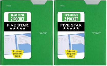 Five Star 2-Pocket Folder, Plastic Folder with Stay-Put Tabs and Prong Fasteners, Holds 8-1/2" x 11" Paper, Forest Green (72111) (Pack of 2) - color: Green, size: 1 Count (Pack of 2)