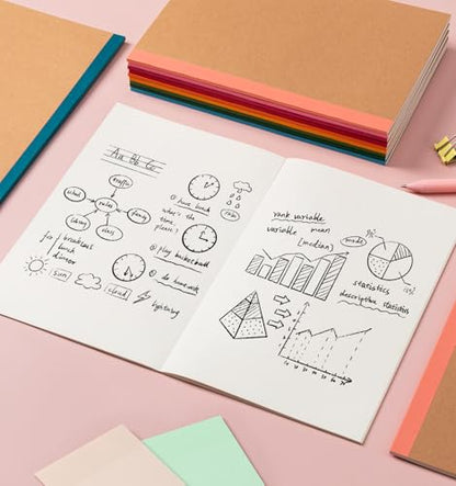 60 Pack Blank Notebook Journals Bulk, A5 Unlined Paper Composition Notebook, 8.3”x 5.5”, Kraft Cover with Rainbow Spines, 15 Colors 60 Pages for School Office Travel - color: Rainbow, style: Blank-60pack