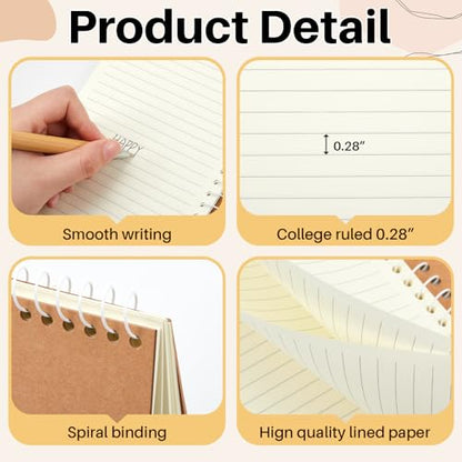 Jutom 2 Pcs Left Handed Notebooks 5 x 8 Inches, Lefty Spiral Wire Bound Journal 100 Pages Ruled, Hard Cover Notebook for Back to School Supplies, Classroom Essentials, Gifts for Left Handers(Natural)
