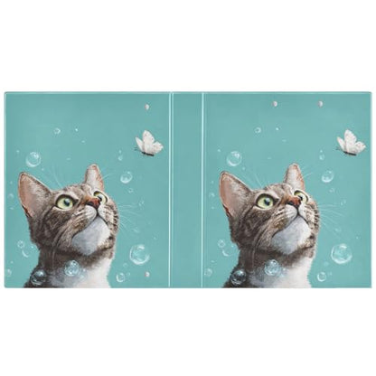 Fustylead Tabby Cat Butterfly Andf Bubble Cyan 3 Ring Binder, D-Rings 1.5" Hardcover Folder, Fits 200 Sheets of A4 Paper, Durable Clipboard & Clean View with Inside Pockets for School Home Office - size: 12.4x10.63x2.36 Inch-2 Pack