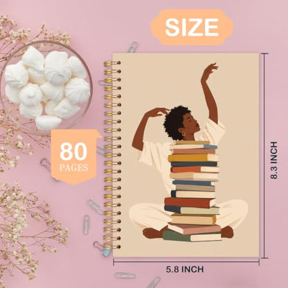 African American Book Lover Gifts Spiral Notebook 5.5x8.3 Inch | African American Black Girl Bookish Notebook Journal for Women,Bookworm Book Reading Reader Gifts - color: Bookworm reading enthusiast white
