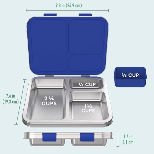 Bentgo Kids Stainless Steel Prints Leak-Resistant Lunch Box - 3-Compartments with Bonus Silicone Container, Durable, Eco-Friendly, Dishwasher Safe, BPA-Free, Ideal for School, Ages 3+ (Shark) - color: Shark