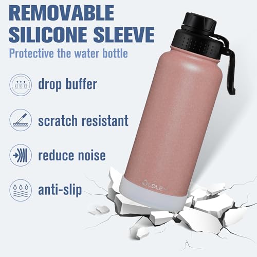OLDLEY 32 oz Insulated Water Bottle With Straw, Stainless Steel Sports Water Cup Flask with 3 Lids(Straw, Spout and Handle Lid) Double Walled Travel Thermal Canteen Mug,Rose Gold - color: Rose Gold, size: 32 Ounces