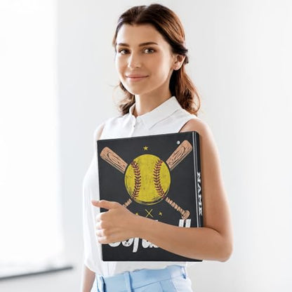 Custom 3 Ring Binder Softball 1.5" Round Ring Binders Personalized Name View Binder with 200 Sheet for School Supplies Women Men Office, 1 Pack - color: Custom Softball