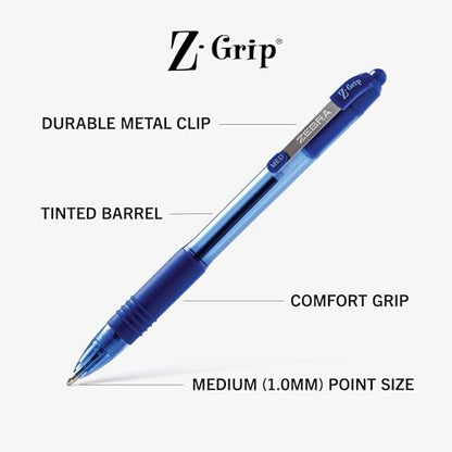 Zebra Pen Z-Grip Retractable Ballpoint Pen, Smooth-Flowing Blue Ink, 1.0mm Medium Point, School & Office Supplies, Ideal for Note-Taking, Journal and Planner Use, 48-Pack (22248) - color: Blue F