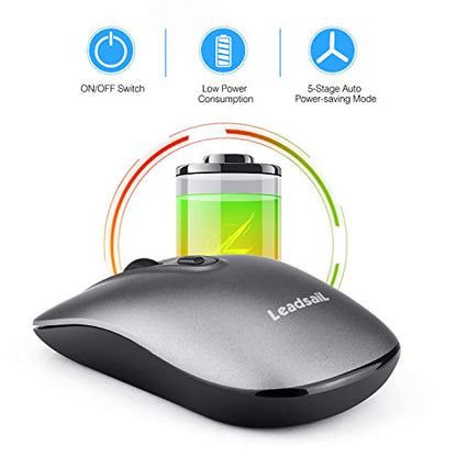 Leadsail Wireless Slim USB Mouse, Silent Click 3 Adjustable Levels, 4 Button Laptop Mouse for Windows Mac PC Notebook