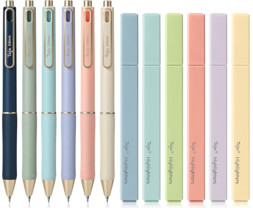 Taja 12 Pack Bible Highlighters and Pens Set No Bleed, 6 Aesthetic Pastel Highlighters and 6 Black Ink Pens for Bible Study, Journaling, School and Office Supplies - style: Highlighters+Black Pens