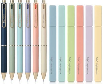 Taja 12 Pack Bible Highlighters and Pens Set No Bleed, 6 Aesthetic Pastel Highlighters and 6 Black Ink Pens for Bible Study, Journaling, School and Office Supplies - style: Highlighters+Black Pens
