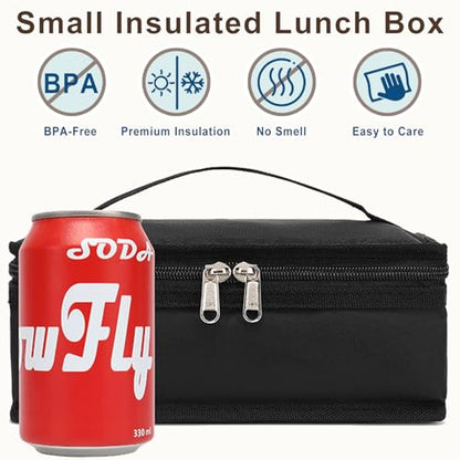 FlowFly Small Insulated Lunch box Portable Soft Bag Mini Cooler Thermal Meal Tote Kit with Handle for Work & School, Black - color: Black