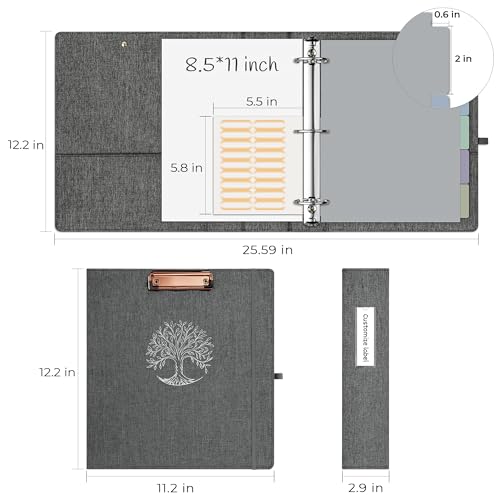 EYROZILL 3 Ring Binder 2 Inch, Binder for Letter Size (11" x 8.5") with 5 Tab Dividers, File Folder Labels and Low Profile Clipboards, Life Tree - color: Dark Grey Tree, size: ‎Letter Size - 2 Inch