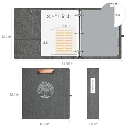 EYROZILL 3 Ring Binder 2 Inch, Binder for Letter Size (11" x 8.5") with 5 Tab Dividers, File Folder Labels and Low Profile Clipboards, Life Tree - color: Dark Grey Tree, size: ‎Letter Size - 2 Inch