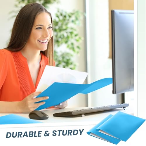 Yeaqee 30 Pcs Plastic Folders with Pockets and Prongs Plastic Folder 2 Pockets 3 Prongs with Business Card Slot Back to School Folders for Students, Teachers, Office Workers (Lake Blue) - color: Lake Blue