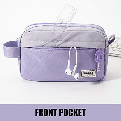 Sooez High Capacity Pencil Case, Big Pencil Bag Pouch Box Organizer Pen Case, Portable Journaling Supplies with Easy Grip Handle & Loop, Asthetic Supply for Girls Adults, Purple - color: Purple