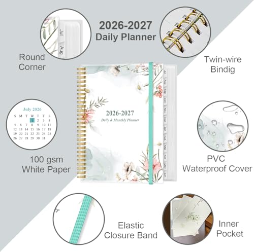 Daily Planner 2026-2027 Full Page Per Day- 2026-2027 Daily & Monthly Planner from July 2026 to June 2027, Day Planner 2026-27 with 12 Months Tabs, 8.5" x 11", Pink Flowers - color: Pink Flowers, size: 8.5" x 11"