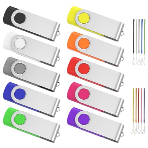 ABLAZE 512MB Flash Drive 10 Pack, USB 2.0 Memory Stick with Lanyards Swivel Thumb Drives Bulk Pendrive U Disk for Data Storage (Mixcolors) - color: 10 Pack, size: 512MB