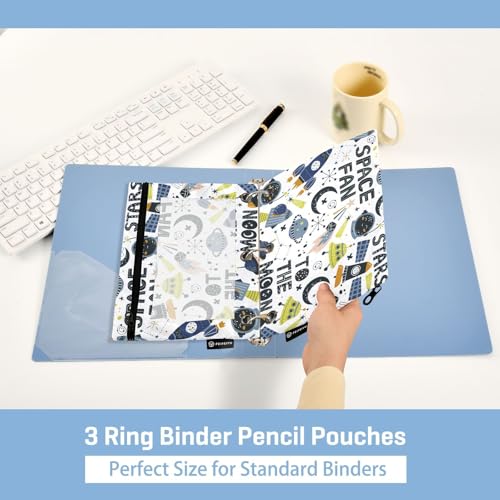 ZAZYXTJ Space Binder Pencil Pouchs 3 Ring with Zipper Clear Window | Office Organizers bag for School Students Teacher Supplies 2 Pack - color: Spaces