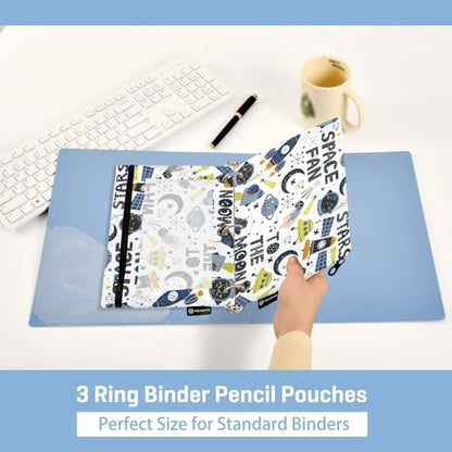 ZAZYXTJ Space Binder Pencil Pouchs 3 Ring with Zipper Clear Window | Office Organizers bag for School Students Teacher Supplies 2 Pack - color: Spaces