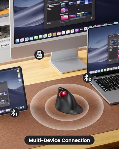 ProtoArc Vertical Wireless Trackball Mouse, EM05 NL Bluetooth Ergonomic Rollerball Mouse Rechargeable Computer Laptop Thumb Mice, 3 Device Connection, Compatible with iPad, Mac, Windows, PC-Red - color: Red