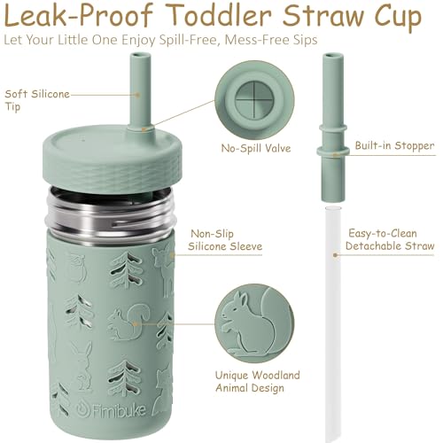 Fimibuke Toddler Cups Spill Proof, 12 OZ Sippy Cups for Kid Girl Boy, Stainless Steel Tumbler with Lid, Removable Silicone Straw & Sleeve, BPA Free Dishwasher Safe Water Bottle Snack Container 4 Pack - color: Sage/Misty Blue/Khaki/Beige, size: 12 Ounces