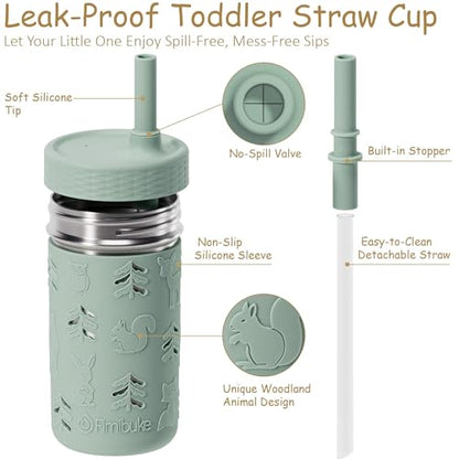 Fimibuke Toddler Cups Spill Proof, 12 OZ Sippy Cups for Kid Girl Boy, Stainless Steel Tumbler with Lid, Removable Silicone Straw & Sleeve, BPA Free Dishwasher Safe Water Bottle Snack Container 4 Pack - color: Dark Pink/Light Pink/Purple/Blue, size: 12 Oun