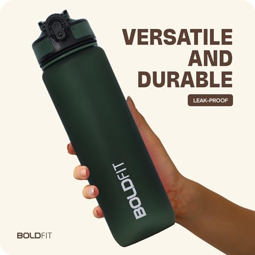 Boldfit Sipper Bottle for Adults - Water Bottle with Motivational Time Markers for Kids, School Boys, Girls, Sports Water Bottles for Gym with Measurement BPA Free Water Bottles Hunter Green