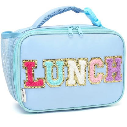 FlowFly Kids Lunch Bag, Durable Insulated School Lunch Box with Bottle Holder, Water-resistant Thermal Small Lunch Cooler Tote for Teen Boys & Girls,BlueWithLetter - color: BlueWithLetter