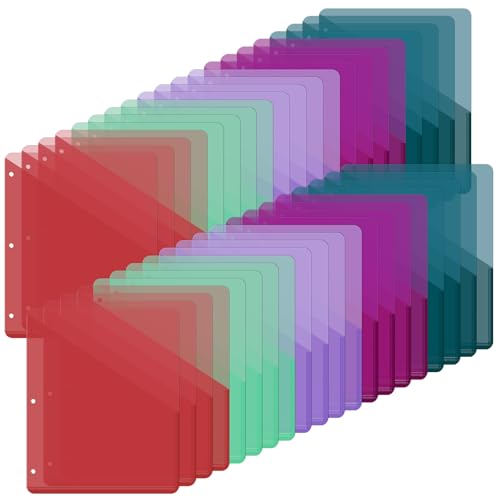 Maitys 50 Pack Binder Pockets 3 Hole Punch Clear Plastic Document Folders Binder Organizer Store Letter Size 8.5x11 Inch Paper Folders with Pockets Slash File Jacket for Office (Happy Color) - color: Happy Color