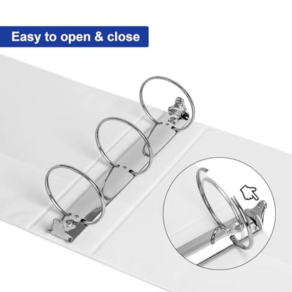ViVin 3 Ring Binder 3 inch with Clear View Cover, Large 3"-Round Ring for Strength, Holds 600 Sheets of US Letter Size Paper, Office Home School, 6 Pack (White) - color: White, size: 3 Inch, style: 6 Pack