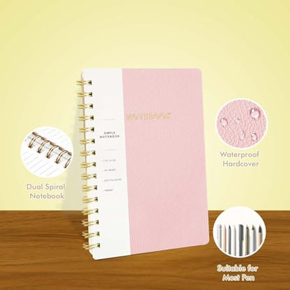 Spiral Notebook-5.75" x 8.125" College Ruled Journal with Inner Pockets and 160 Pages,PU Leather Cover Business Journal, Twin-Wire Binding Notebook Perfect for Office & Home School Supplies Light Pink - color: 007-Light Pink-1pack, size: A5-160 pages