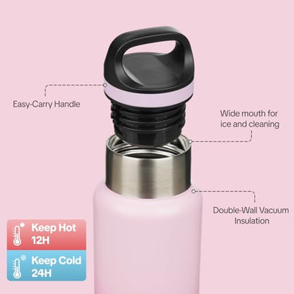 BJPKPK Insulated Water Bottle 18OZ Stainless Steel Water Bottle with Handle Double Walls Vacuum Insulated BPA Free Flask, Cherry - color: Cherry, size: 18 Ounces