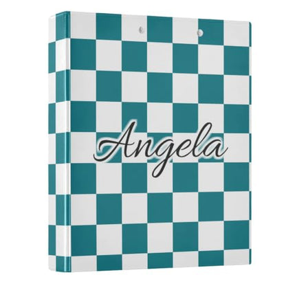 Custom 3 Ring Binder 1.5 Inch Round Rings Teal Checkered Personalized Name Binders Organizer Fashion View Binder with 2 Pockets for School Office Supplies - color: Multi06