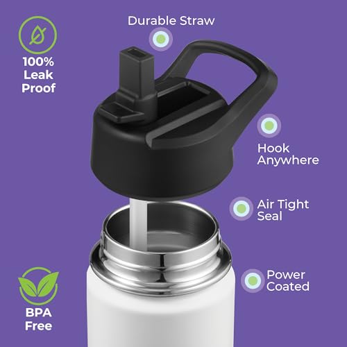 SIPX™ 12 oz Insulated Water Bottle with Straw Lid – Leakproof Stainless Steel, BPA-Free, Easy to Carry – Perfect for School, Camp, Sports & Travel – White - color: White