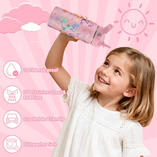 Mermaid Water Bottle, 16oz Little Mermaid Girls Stainless Steel Insulated Water Bottle with Straw Lid, Mermaids Cup Tumbler Gifts for Kids Girls - color: Little Mermaid