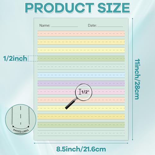 OBUSATT 100 Sheets Multi-Color Raised Line Paper Kindergarten Practice Tactile Writing Papers with 0.5inch Spacing Primary Handwriting Tablet for Kids Teachers Sensory with Line 8.5 x 11 Inch