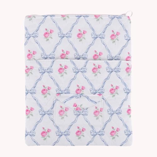 13 Inch Laptop Sleeve, Cute Floral Puffy & Quilted Protective Case, Soft Padded Computer Bag Compatible with Mac-Book Air/Pro - color: Blue-Bow Flower