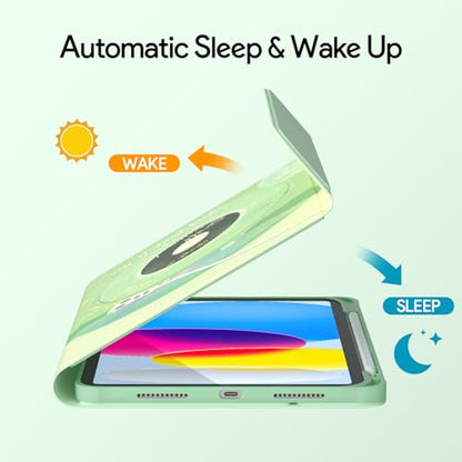 YBING Keyboard Case for iPad 10th Gen 10.9 inch (2022) & 11th Gen (A16, 2025), Bluetooth Wireless Detachable Keyboard with Green Music Painted Patterns, 360 Rotatable Magnetic Case with Pencil Holder - color: Music Green