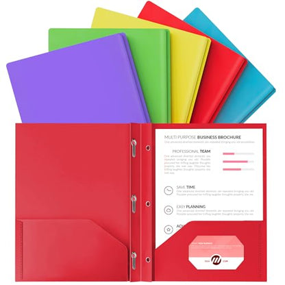 2 Pocket Plastic Folders with 3 Prongs, 5 Pack, Letter Size | Durable poly folders with two roomy pockets for organizing school supplies, homework, reports, and office documents.