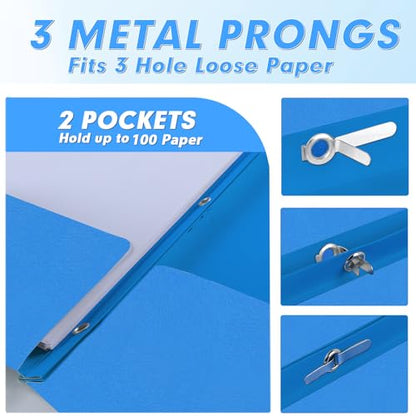 Two Pocket Folders, PANDRI 30 Pack Two Pocket Folders with Prongs, 3 Prong Folders Designed for Office and Classroom, Letter Size Lightblue - color: Lightblue